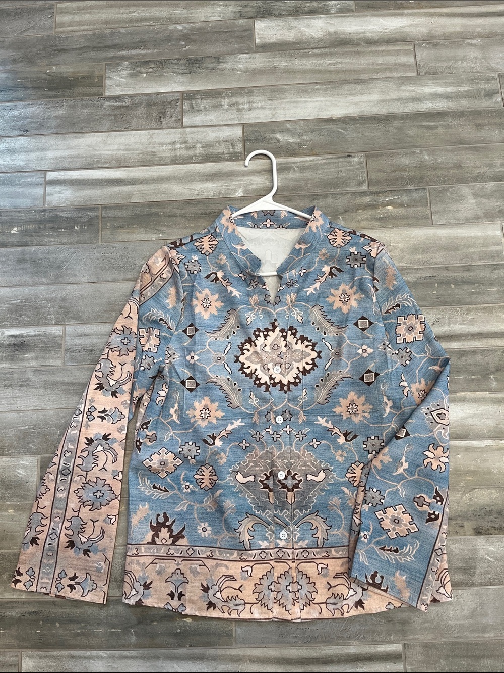 Blue & Blush Floral Paisley Button-Up Jacket
